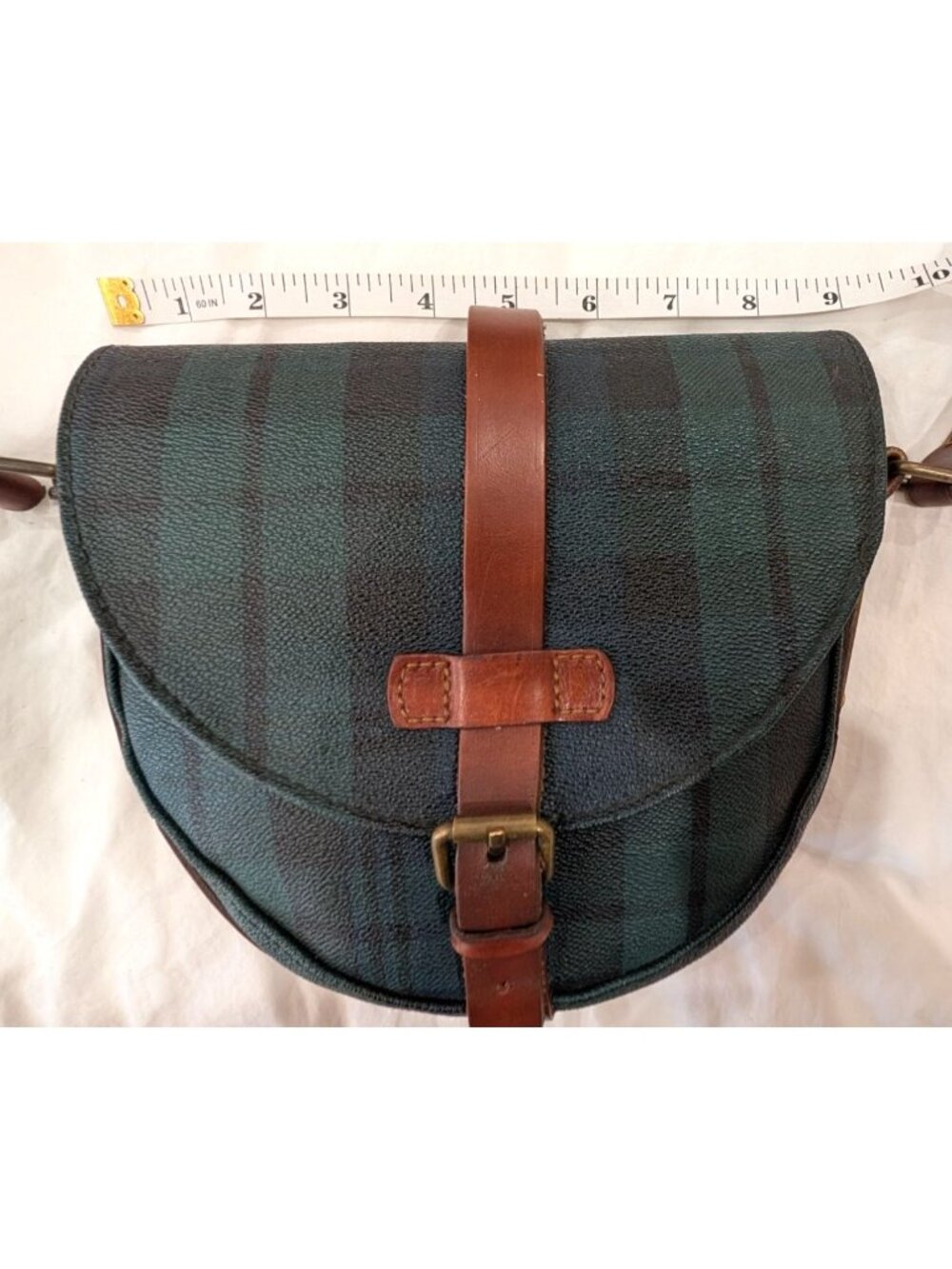 Vintage 90's Polo Ralph Lauren Saddle Crossbody Shoulder Bag, Black Watch Tartan - Picture 14 of 16